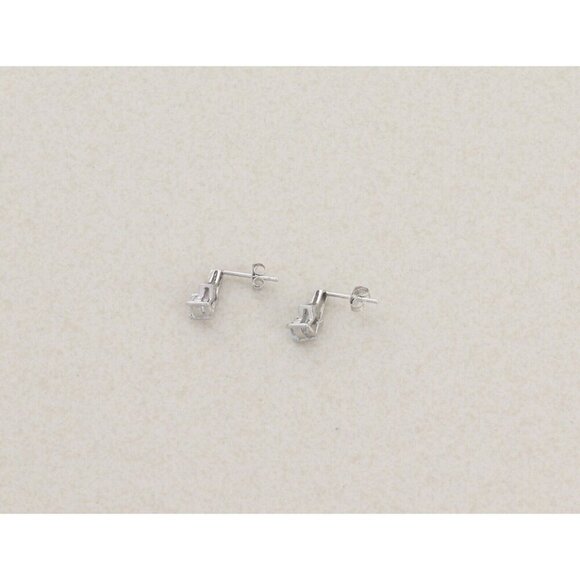 10k White Gold Natural Aquamarine and Diamond Earrings Stud Post 3/8" x 1/4" - Picture 7 of 10